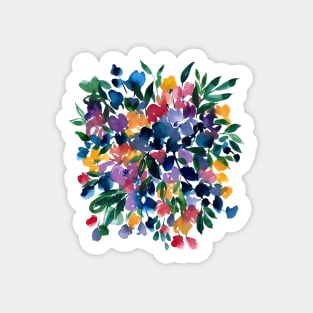 Modern Blue And Purple Florals, Abstract Watercolor Flowers  Bouquet Sticker